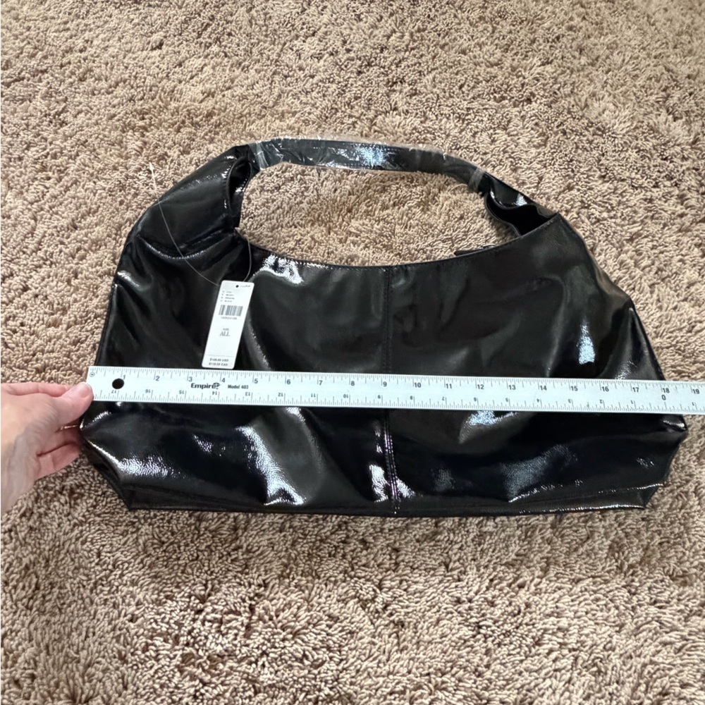 NWT new Anthropologie shiny faux patent leather tote bag purse black - Picture 7 of 16